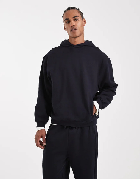  Asos Design Circular Design Collection Heavyweight Hoodie In Navy   Navy 