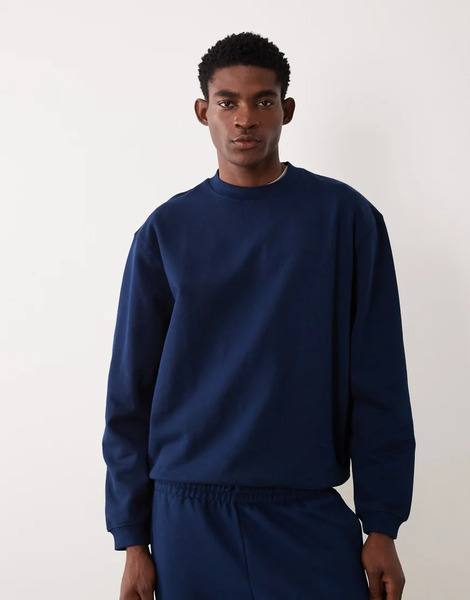  Asos Design Circular Design Collection Heavyweight Oversized Sweatshirt In 400gsm Navy 