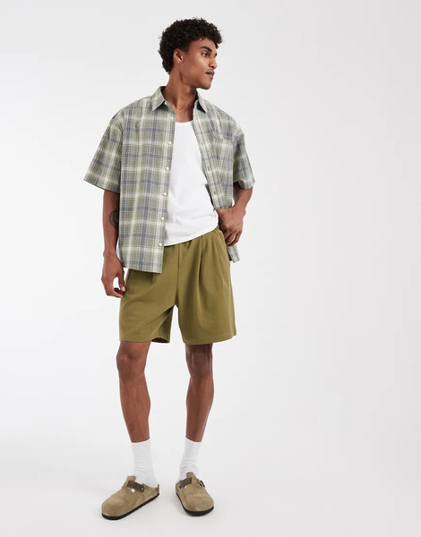  Asos Design Circular Design Collection Pleated Oversized Jersey Shorts In Green 