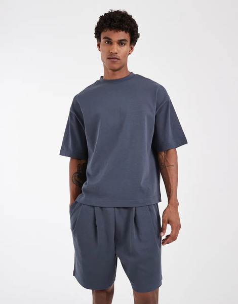  Asos Design Circular Design Collection Pleated Oversized Jersey Shorts In Navy 