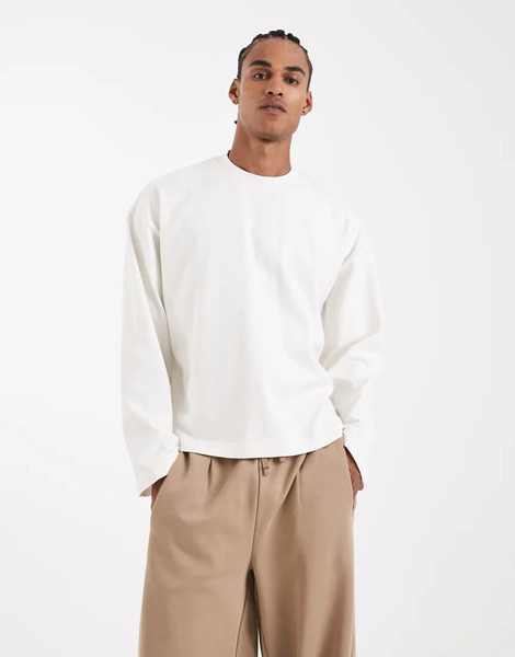  Asos Design Circular Design Collection Super Heavyweight Boxy Oversized Long Sleeve T Shirt In Beige Neutral 