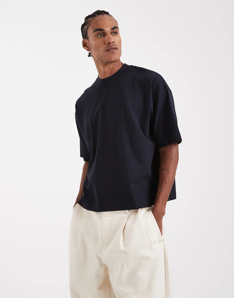  Asos Design Circular Design Collection Super Heavyweight Oversized Boxy T Shirt In Navy 