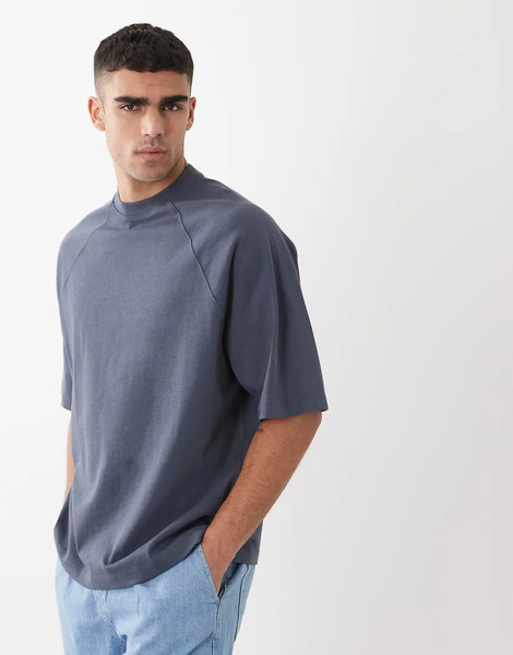  Asos Design Circular Design Collection Super Heavyweight Oversized Raglan T Shirt In Navy 