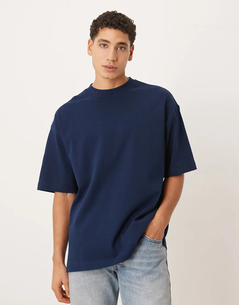  Asos Design Circular Design Collection Super Heavyweight Oversized T Shirt In Navy 