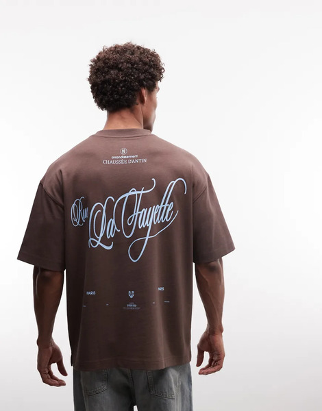  Asos Design Circular Design Collection Super Heavyweight Oversized T Shirt With Back Text Print In Brown 