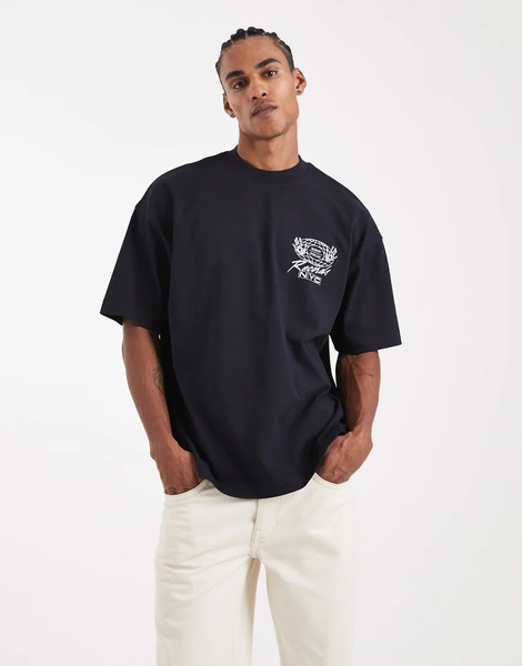  Asos Design Circular Design Collection Super Heavyweight Oversized T Shirt With Records Graphic In Navy 