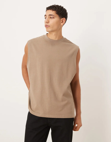  Asos Design Circular Design Collection Super Heavyweight Oversized Tank In Brown 
