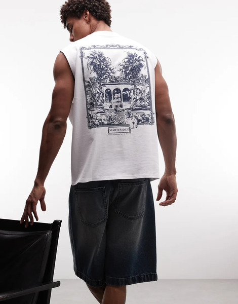  Asos Design Circular Design Collection Super Heavyweight Oversized Tank With Scenic Back Print In White 