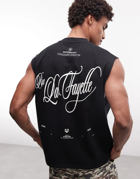  Asos Design Circular Design Collection Super Heavyweight Oversized Vest With Back Text Print In Black 