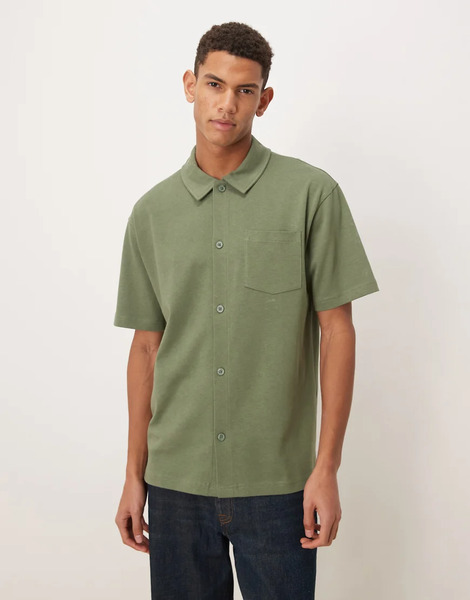  Asos Design Circular Design Collection Super Heavyweight Relaxed Polo Shirt In Green 