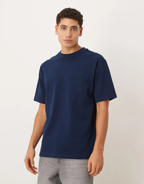  Asos Design Circular Design Collection Super Heavyweight Relaxed T Shirt In Navy 