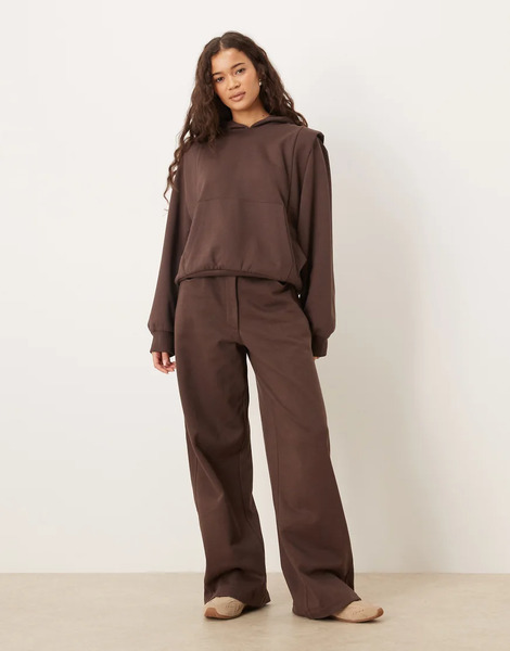  Asos Design Circular Design Collection Wide Leg Jogger With Seam Details In Brown 