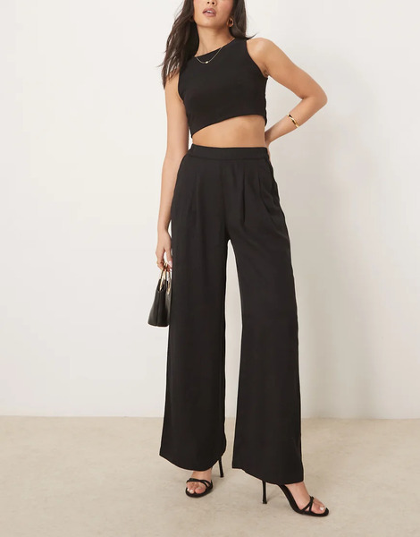  Asos Design Clean Front Wide Leg Trousers In Black 