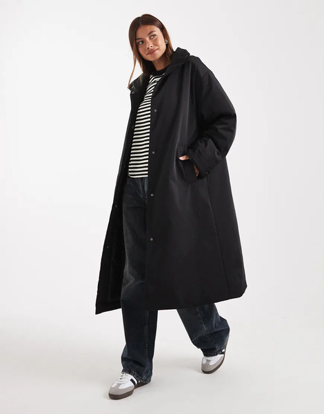  Asos Design Clean Longline Padded Jacket In Black 