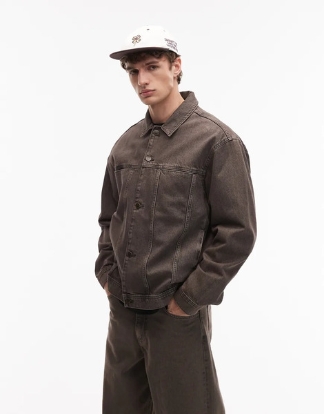  Asos Design Co Ord Denim Jacket In Brown Wash 