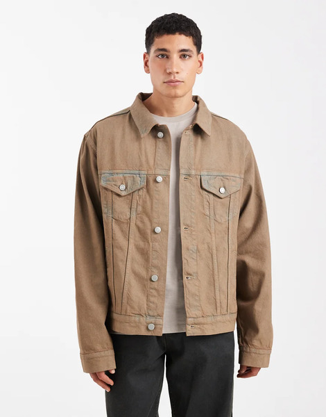  Asos Design Co Ord Denim Jacket In Tan Wash Brown 