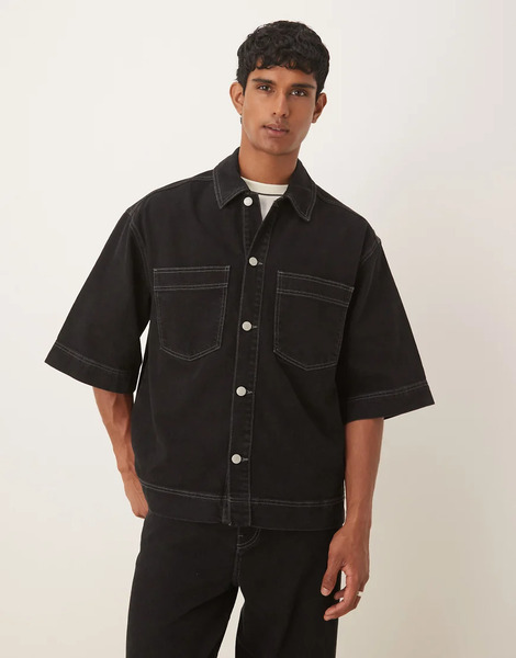  Asos Design Co Ord Denim Shirt In Black 