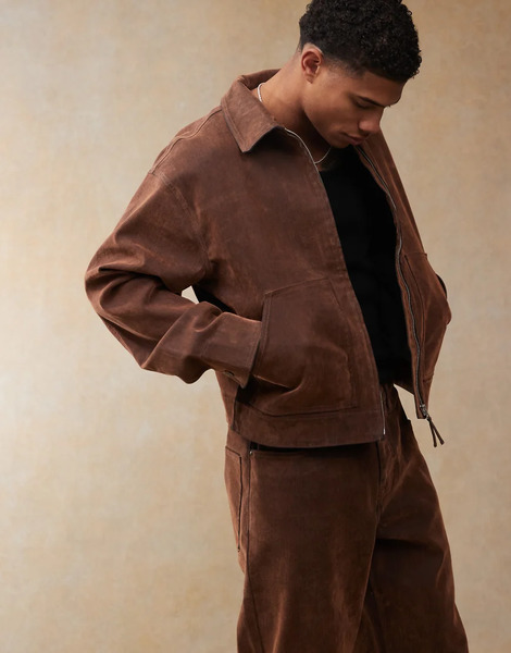 Asos Design Co Ord Harrington Jacket In Tan Brown 