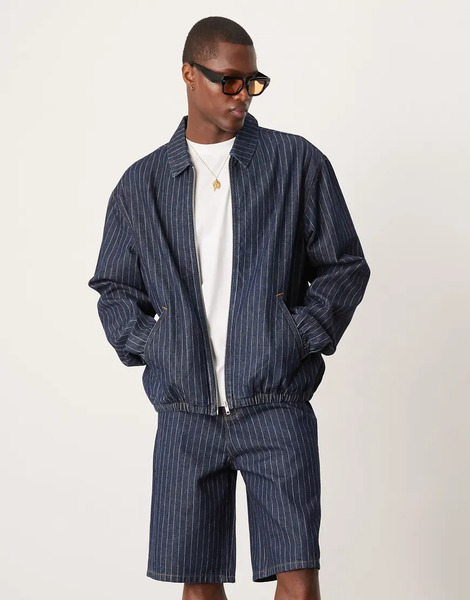  Asos Design Co Ord Oversized With Pinstripe Denim Jacket With Pinstripe Blue 