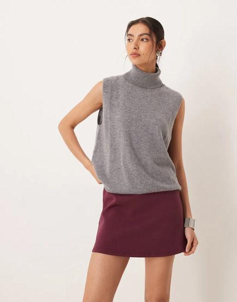  Asos Design Co Ord Ponte Micro Skort In Berry Red 