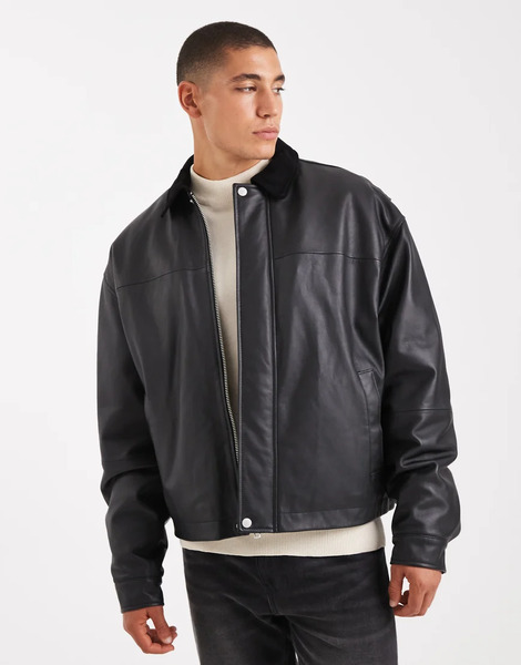  Asos Design Coach Real Leather Jacket In Black 