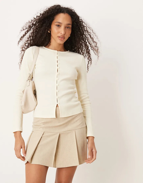  Asos Design Compact Mini Rib Button Through Top In Buttermilk Yellow 