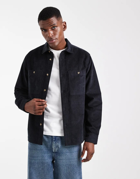  Asos Design Cord Overshirt In Black 