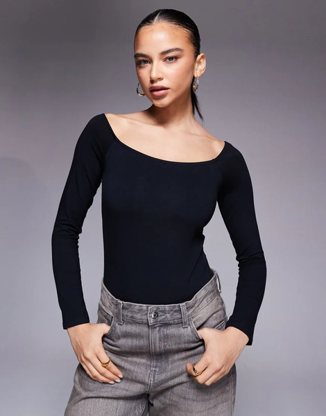  Asos Design Cotton Off Shoulder Bodysuit In Black 