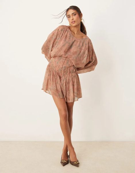  Asos Design Cowl Back Pleated Bodice Playsuit In Floral Print Multi 
