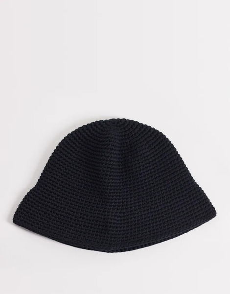  Asos Design Crochet Hat In Black 