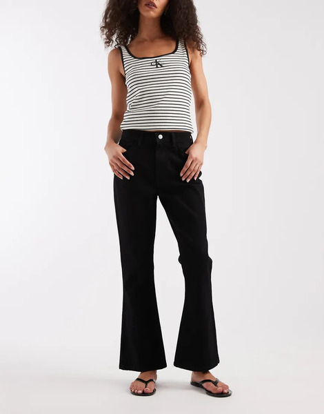  Asos Design Crop Kick Flare Jean In Black 