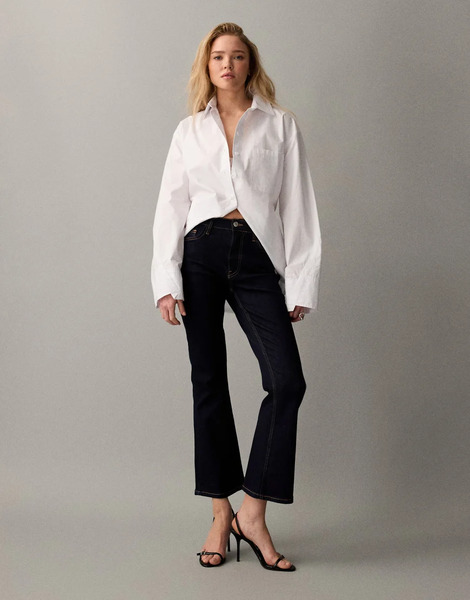  Asos Design Crop Kick Flare Jean In Rinse Navy 