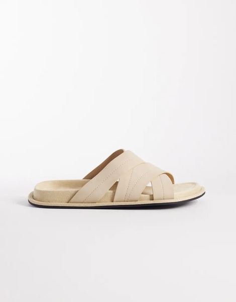  Asos Design Cross Over Strap Sandals In Stone Neutral 