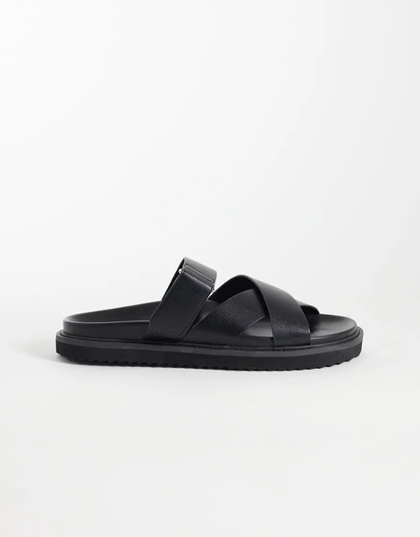  Asos Design Cross Over Strap Sandals In Tumbled Black 