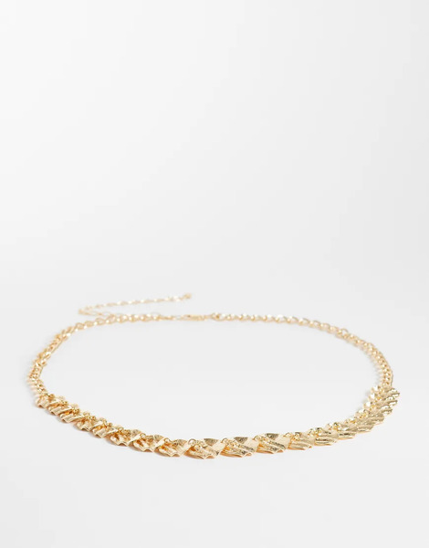  Asos Design Curve Hammered Circle Chain Belt In Gold 