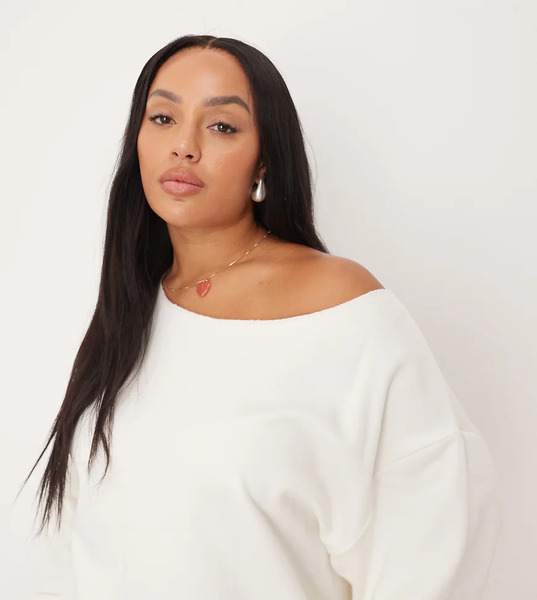  Asos Design Curve Oversized Off Shoulder Sweatshirt In White 