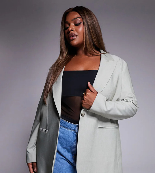 Asos Design Curve Relaxed Blazer In Olive Green 