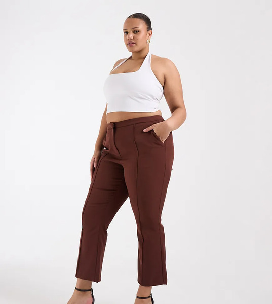  Asos Design Curve Tailored Kick Flare Trouser In Brown 