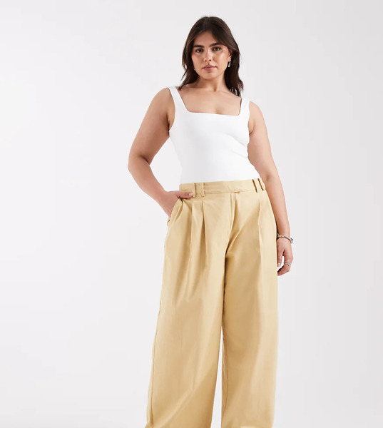  Asos Design Curve Tailored Relaxed Trousers In Mustard   Mustard Yellow 