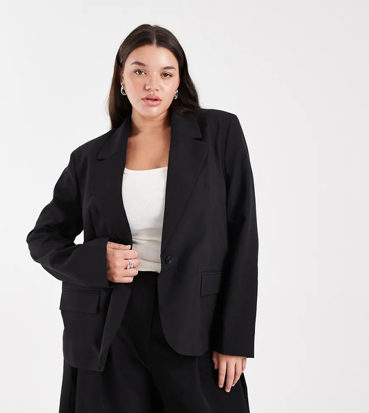  Asos Design Curve Tailored Unlined Relaxed Blazer In Black 