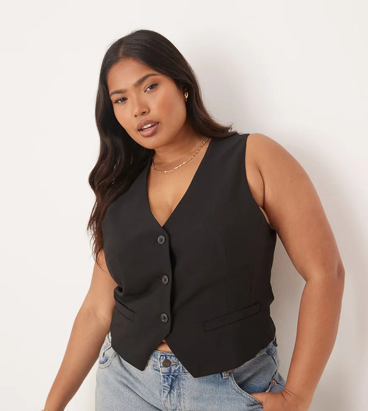  Asos Design Curve Tailored Waistcoat In Black 