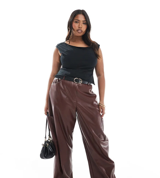  Asos Design Curve Utility Barrel In Faux Leather In Chestnut Brown 