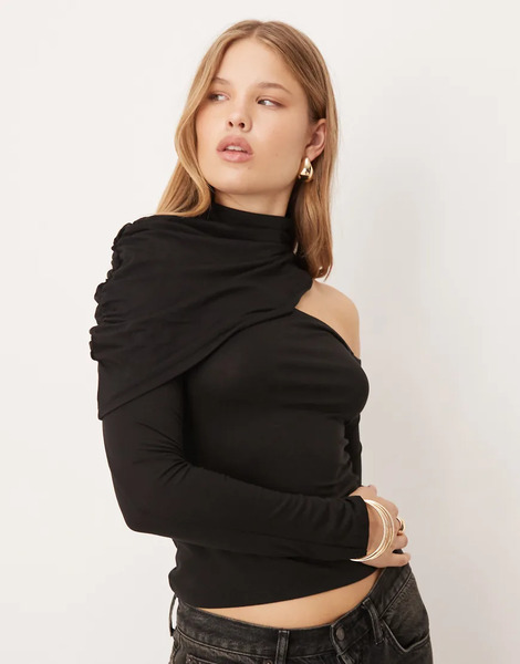  Asos Design Cutaway High Neck Draped Top In Black 