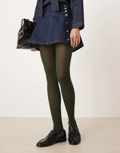  Asos Design 40 Denier Tights In Dark Green 