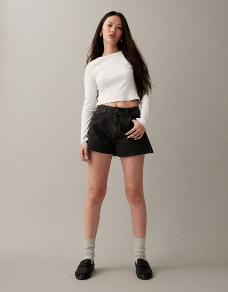  Asos Design Denim A Line Short In Black 