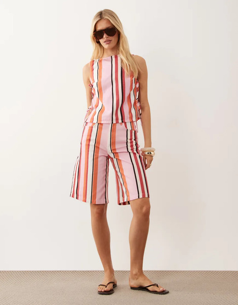  Asos Design Denim Bermuda Short In Multi Stripe Co Ord 