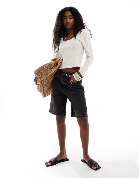  Asos Design Denim Bermuda Short In Washed Black 