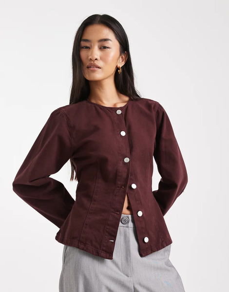  Asos Design Denim Cinched Shirt In Plum Purple 
