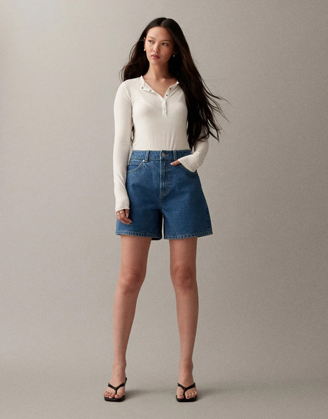  Asos Design Denim Dad Short In Clean Blue 