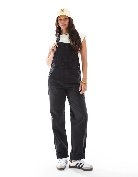  Asos Design Denim Dungaree In Washed Black 